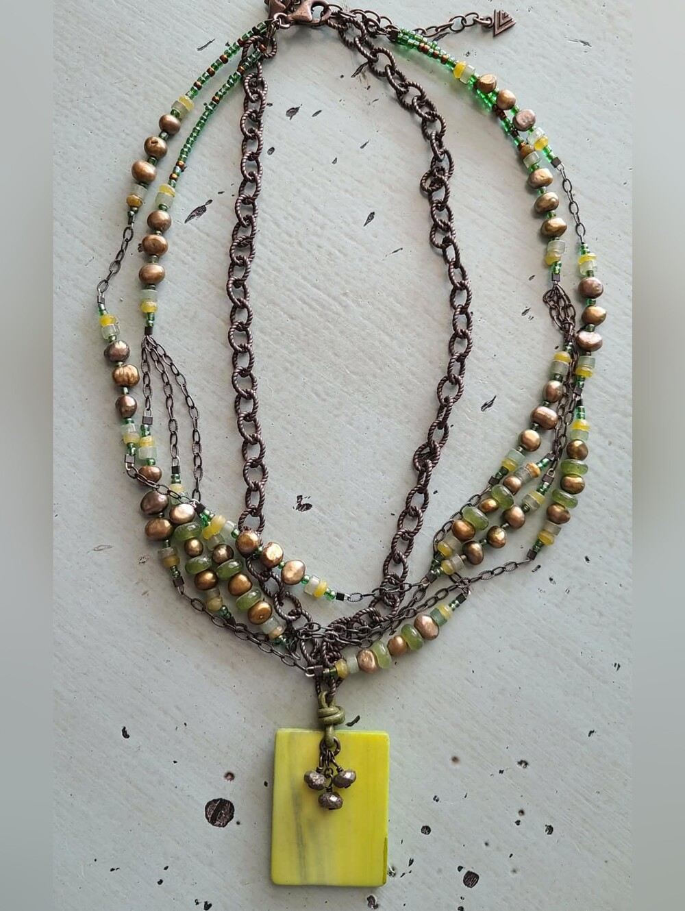 Silpada Multi-Strand Green & Silver Beaded and Pendant Necklace Set